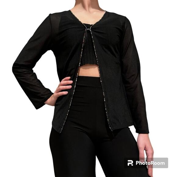 Vintage Tops - Vintage Y2K Whimsigoth Fairy Grunge Sheer Beaded Clasp-Close Overlay by Malibu